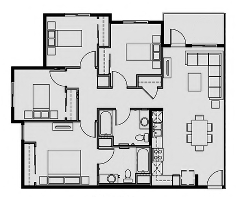 Unit 4.2 4 Bed 2 Bath 1245 sq ft